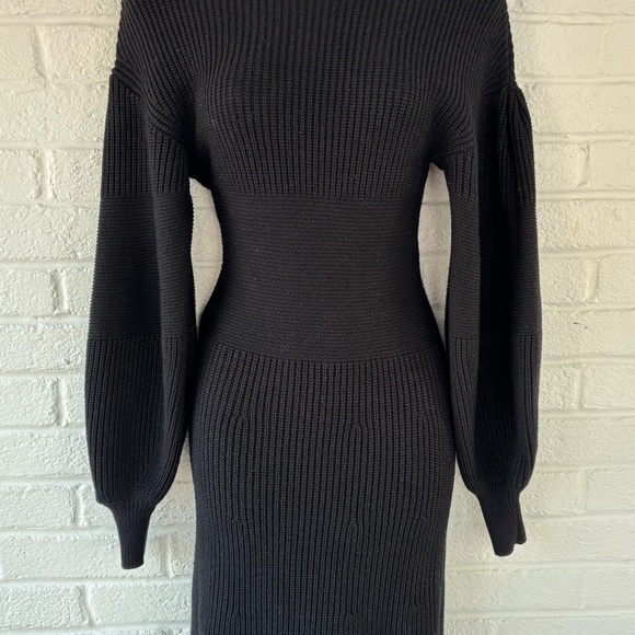 STAUD Sweater Dress Marylebone Black Knit Mini Small Fall Balloon Sleeve, Size S - Picture 9 of 11